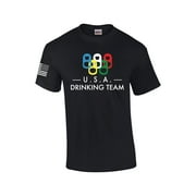 USA Olympics American Drinking Team Funny Short Sleeve T-shirt American Flag Sleeve Graphic Tee-Black-small