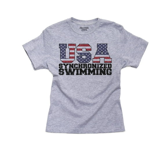 USA Olympics - Synchronized Swimming - Vintage Boy's Cotton Youth Grey T-Shirt