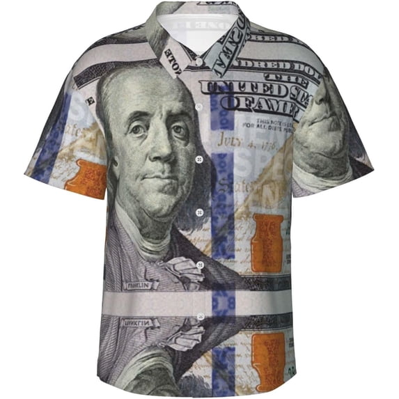 USA One Hundred Dollars Mens Hawaiian Shirt Short Sleeve Casual Button Up Tropical Summer Beach Shirt