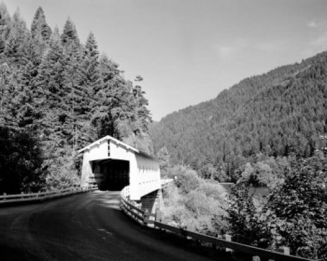 USA Oregon Covered bridge on route river highway Canvas Art - (24 x 36)