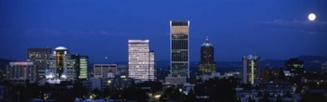 USA Oregon Portland moon night Canvas Art - Panoramic Images (18 x 6)