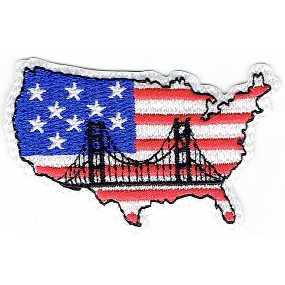 USA Outline with Flag - Bridge Silhouette - Iron On Applique/Embroidered Patch