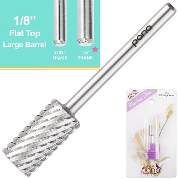 USA PANA 1/8" Professional Flat Top Large Barrel Carbide Bit - Nail Drill Bit for Manicure Pedicure Tools Dremel Machine - Silver, 2X Coarse Grit