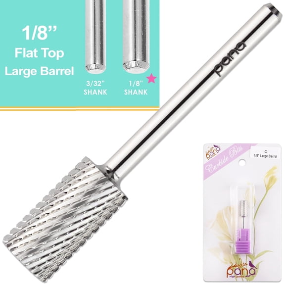 USA PANA 1/8" Professional Flat Top Large Barrel Carbide Bit - Nail Drill Bit for Manicure Pedicure Tools Dremel Machine - Silver, Coarse Grit