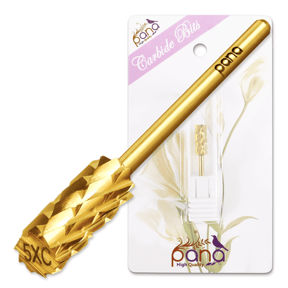 USA PANA 3/32" Shank Size Professional - Flat Top Small Barrel Head - Nail Carbide Bit for Dremel Machine (5X Coarse, Gold)