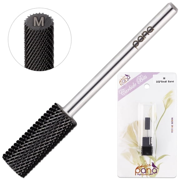 USA PANA 3/32" Shank Size Professional - Flat Top Small Barrel Head - Nail Carbide Bit for Dremel Machine (Medium, DLC Black)