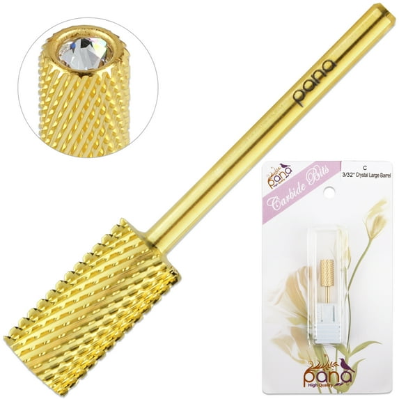 USA PANA Professional 3/32" Shank Size - Crystal Top Large Barrel Carbide Bit - Nail Drill Bit for Dremel Machine (Coarse, Gold)