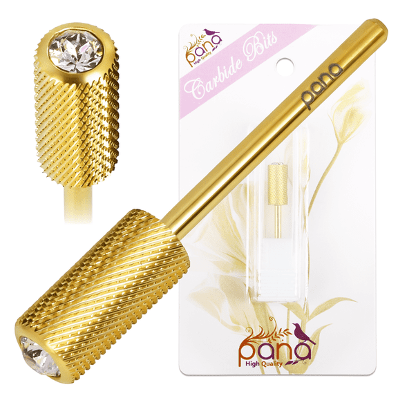 USA PANA Professional 3/32" Shank Size - Crystal Top Large Barrel Carbide Bit - Nail Drill Bit for Dremel Machine (Fine, Gold)