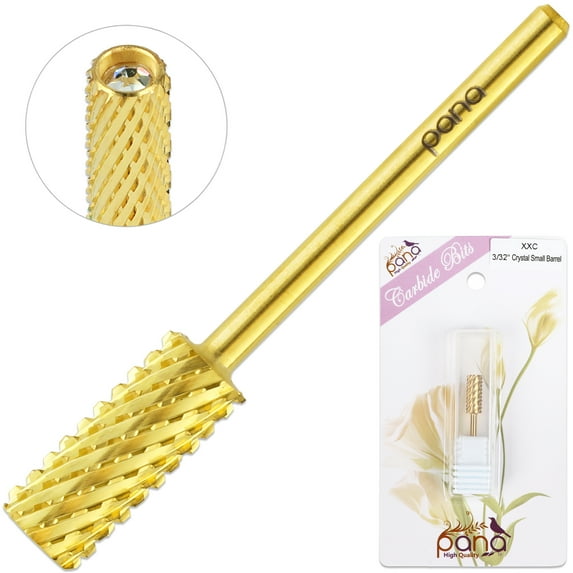 USA PANA Professional 3/32" Shank Size - Crystal Top Small Barrel Carbide Bit - Nail Drill Bit for Dremel Machine (2X Coarse, Gold)