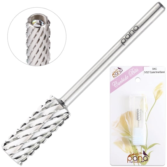 USA PANA Professional 3/32" Shank Size - Crystal Top Small Barrel Carbide Bit - Nail Drill Bit for Dremel Machine (3X Coarse, Silver)