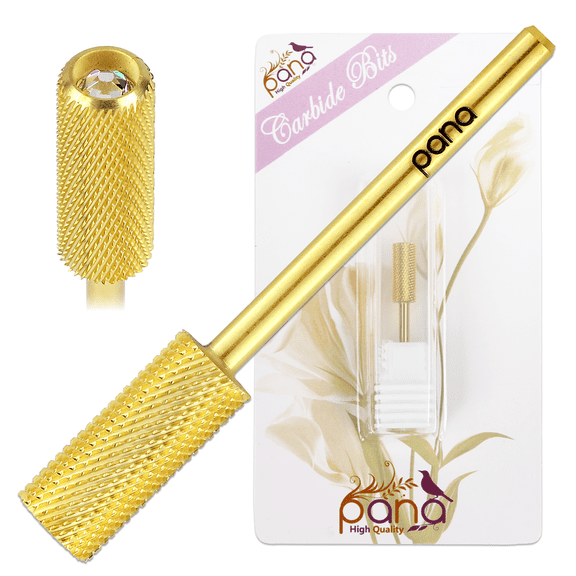 USA PANA Professional 3/32" Shank Size - Crystal Top Small Barrel Carbide Bit - Nail Drill Bit for Dremel Machine (Fine, Gold)