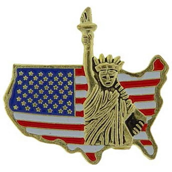 USA & PATRIOTIC, STATUE Of LIBERTY With USA Flag - Original Artwork, Expertly Designed PIN - 1"
