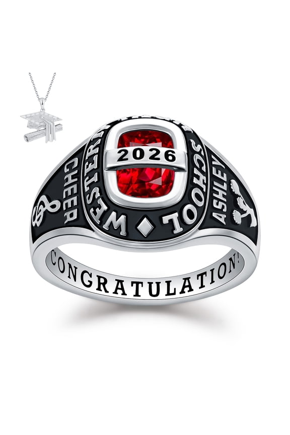 USA Mementos Custom Women's Class Ring Sterling Silver for High School & College Graduation