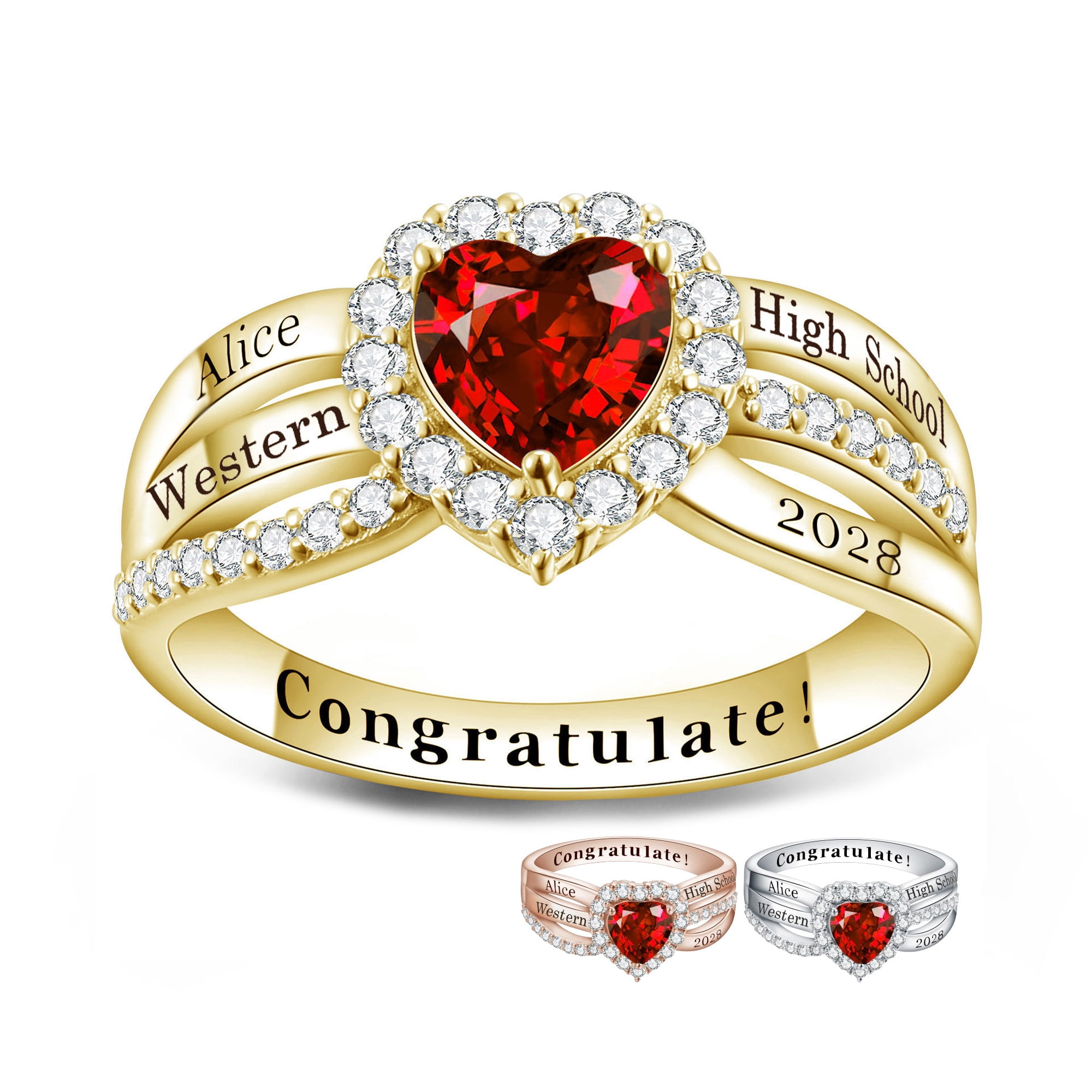 USA PJM Custom Women’s Class Ring Sterling Silver for High School & College Graduation-Gold