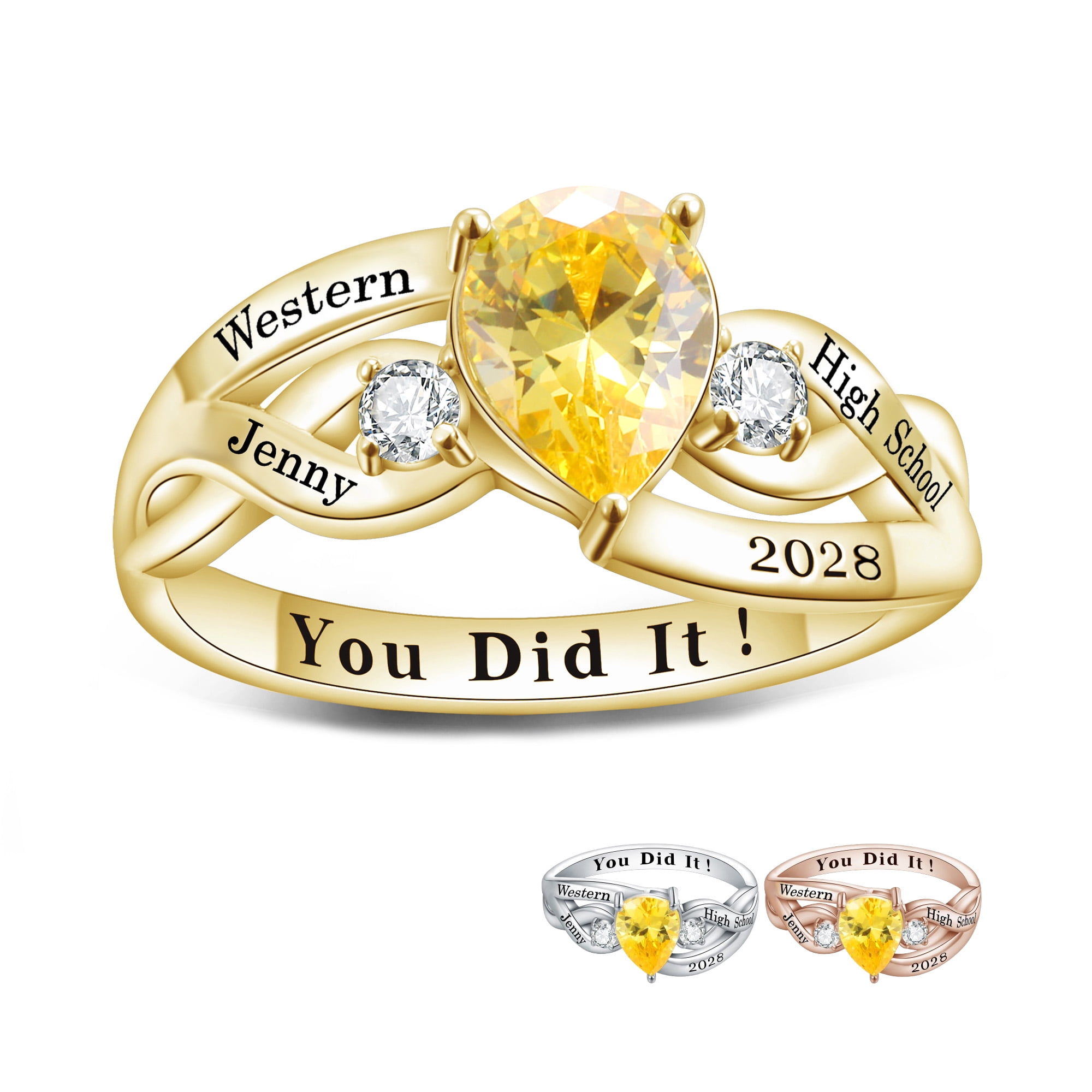 USA PJM Custom Women’s Class Ring Sterling Silver 925 for High School & College Graduation