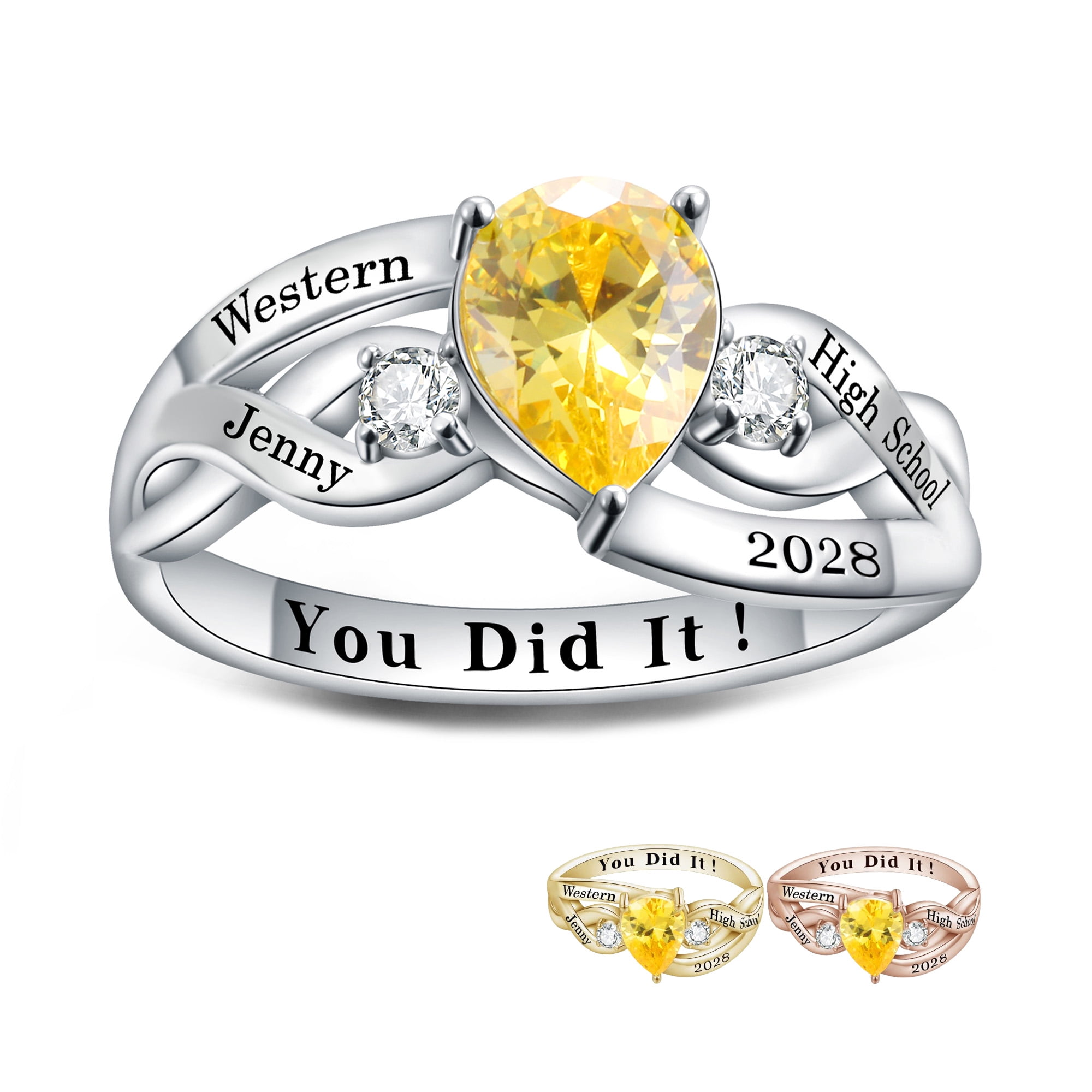 USA PJM Custom Women’s Class Ring Sterling Silver 925 for High School & College Graduation