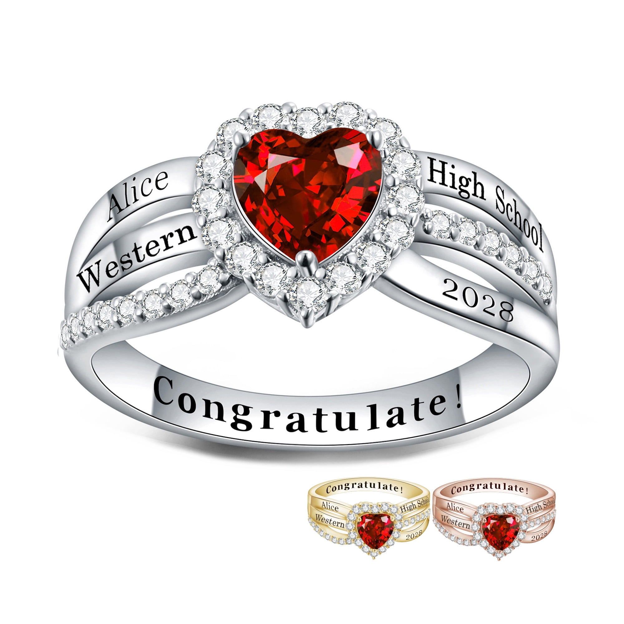 USA PJM Custom Women’s Class Ring Sterling Silver for High School & College Graduation-Rhodium