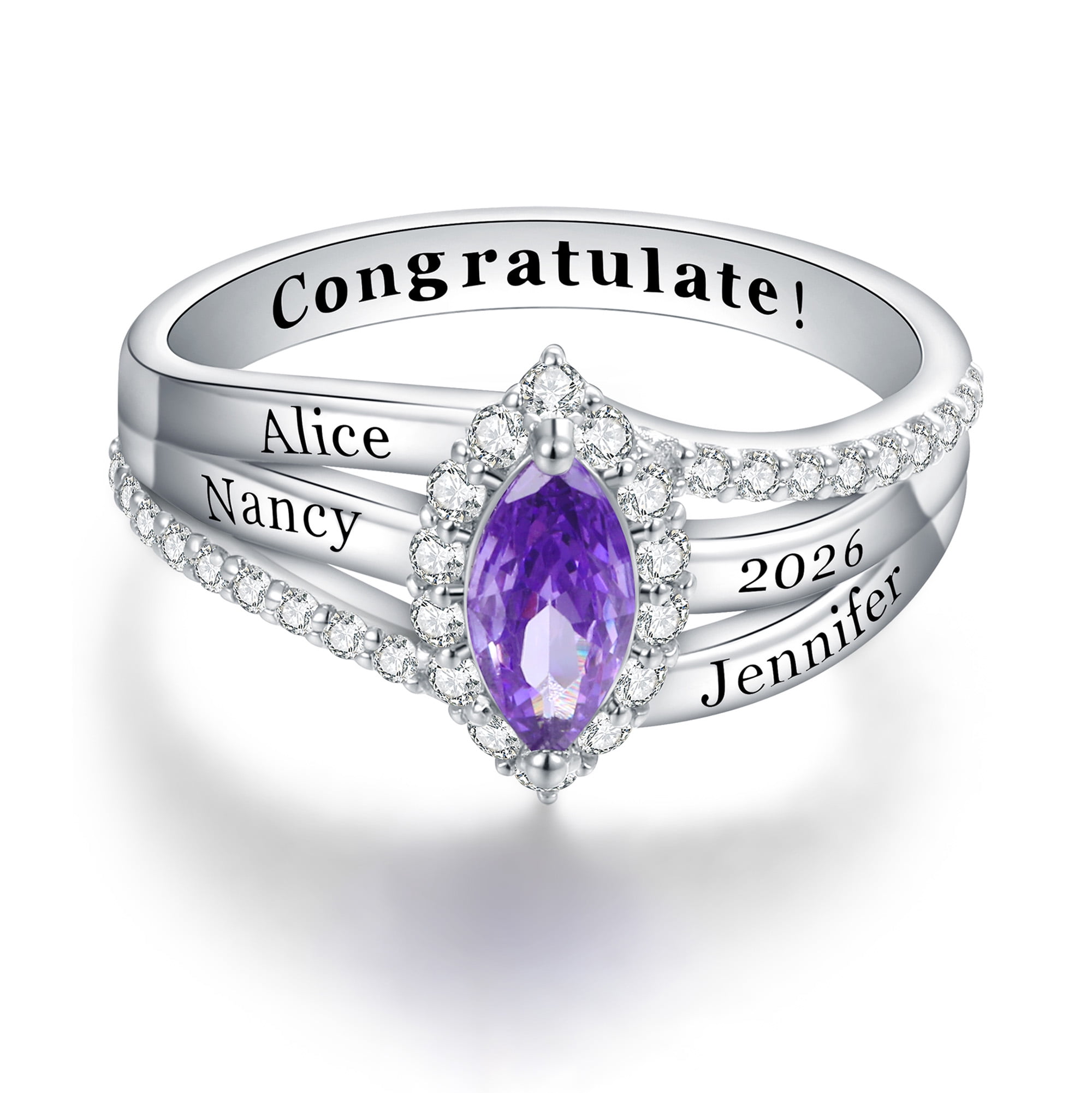 USA PJM Custom Women’s Class Ring Sterling Silver for High School & College Graduation-Rhodium