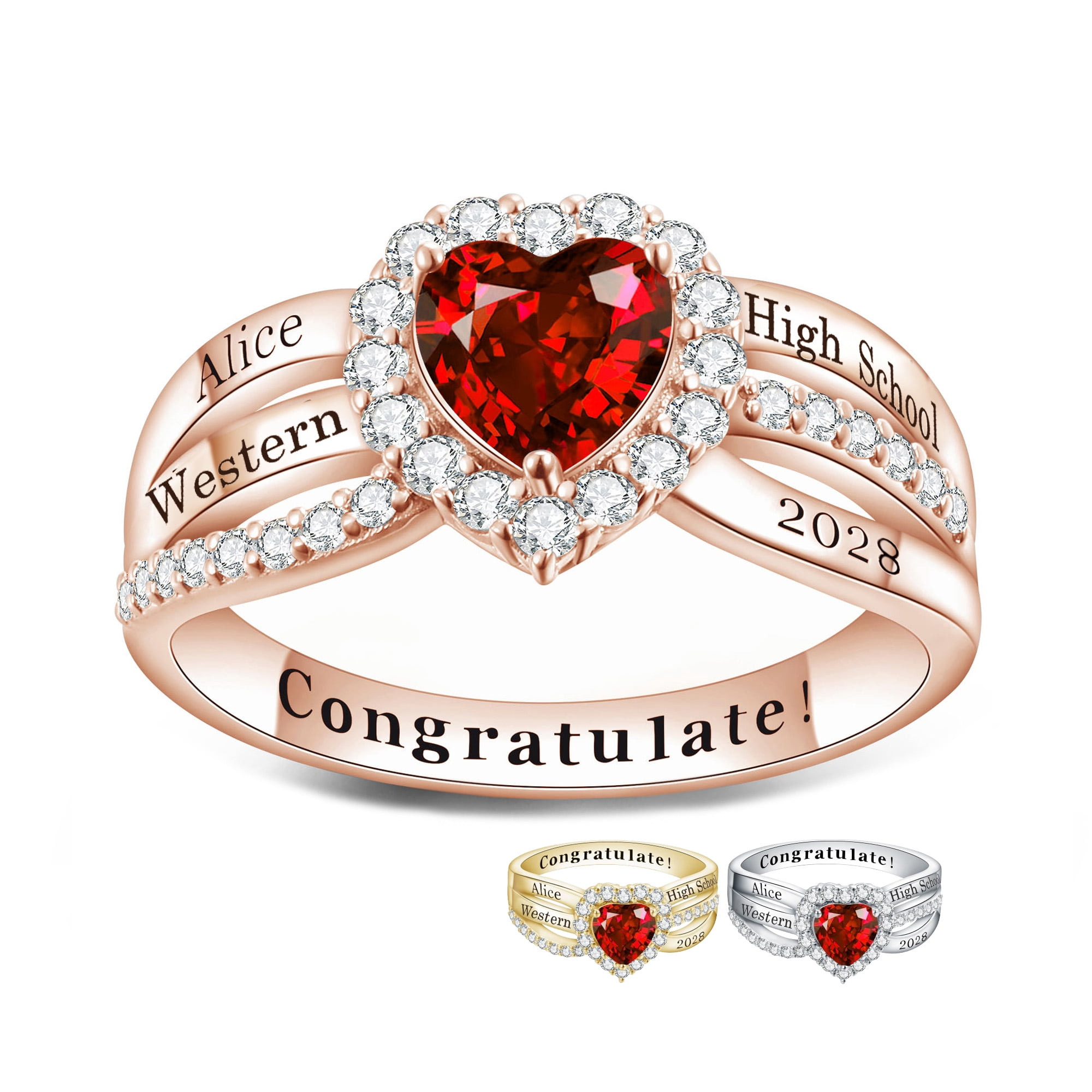 USA PJM Custom Women’s Class Ring Sterling Silver for High School & College Graduation-Rose Gold