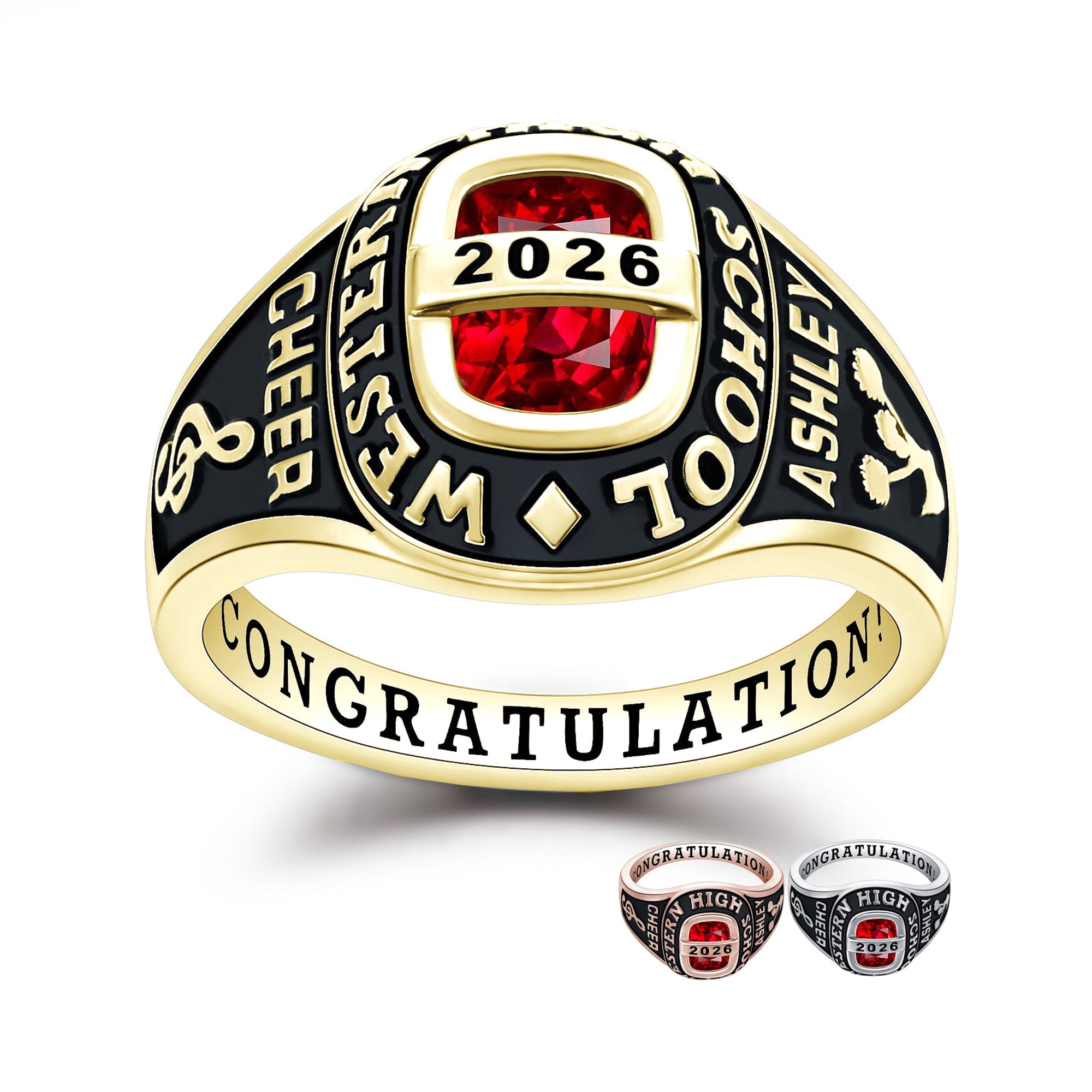 USA PJM Custom Women's Class Rings Sterling Silver 925 for High School & College, Gold Plated