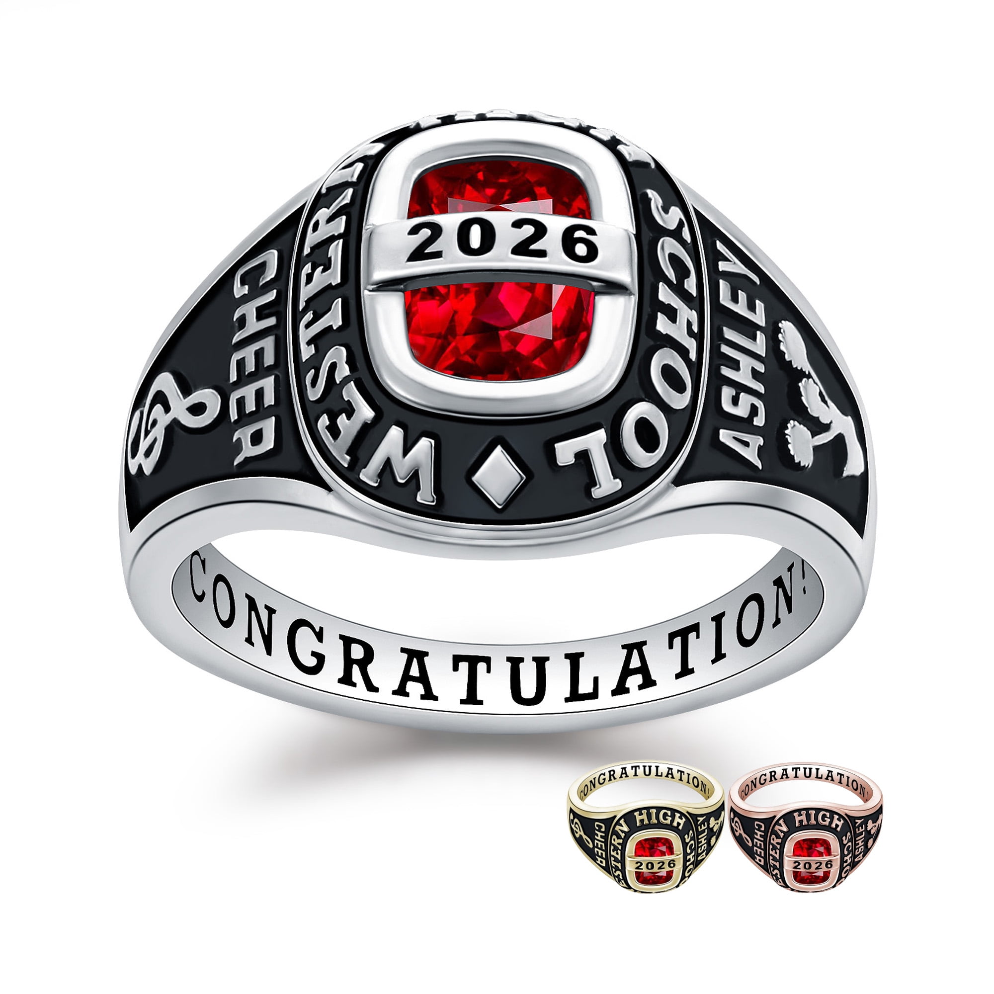 USA PJM Custom Women's Class Rings Sterling Silver 925 for High School & College, Rhodium Plated