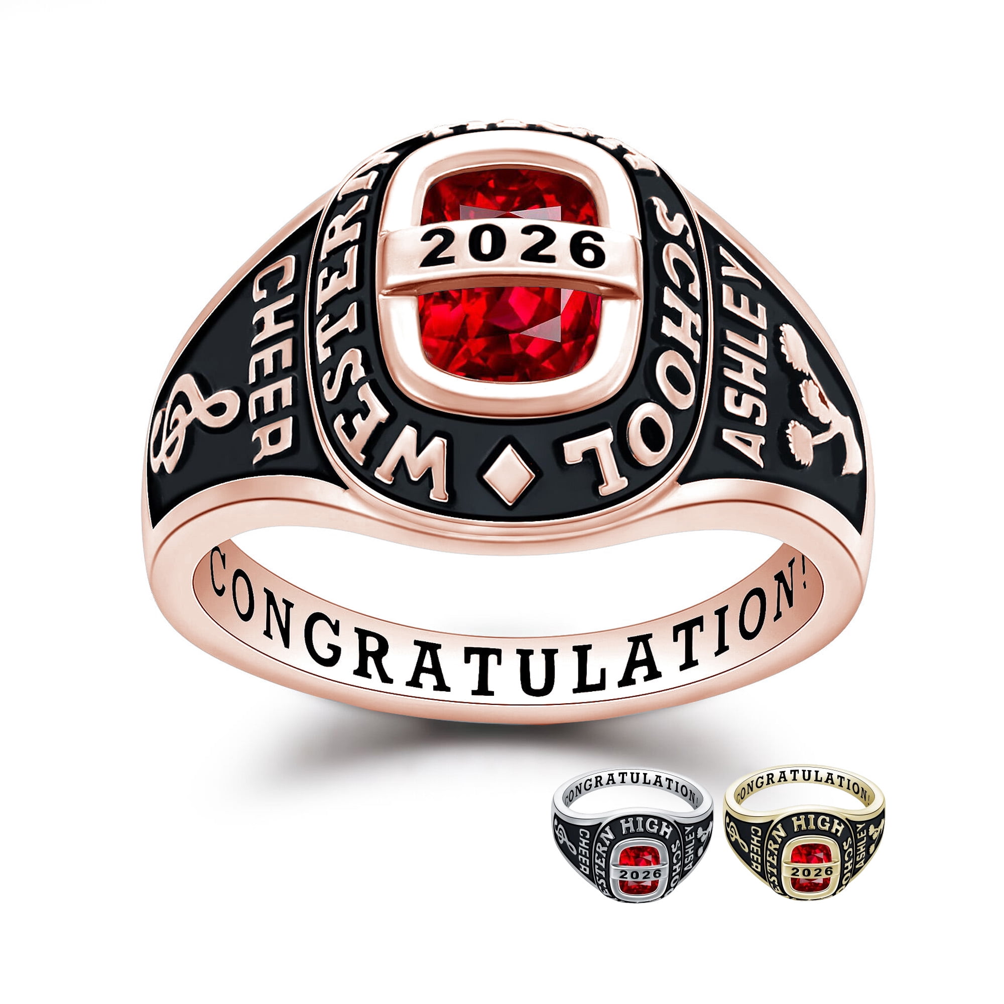 USA PJM Custom Women's Class Rings Sterling Silver 925 for High School & College, Rose Gold Plated
