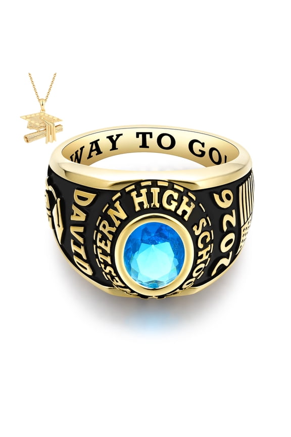 USA Mementos Custom Men's Class Ring Sterling Silver for High School & College Graduation-Large Oval