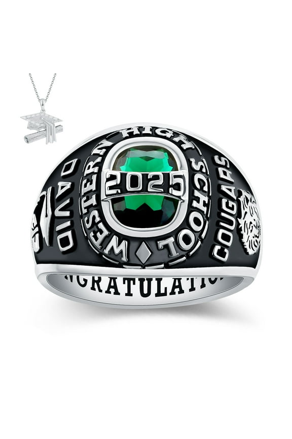 USA Mementos Custom Royal Men's Class Ring Sterling Silver for High School and College Graduation