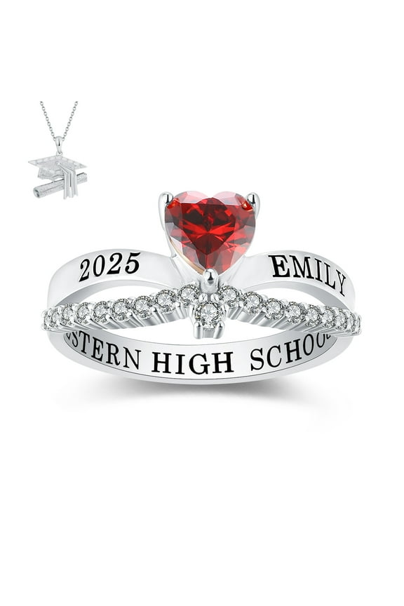 USA Mementos Custom Grad Class Rings Sterling Silver for Women High School and College-Heartbeat
