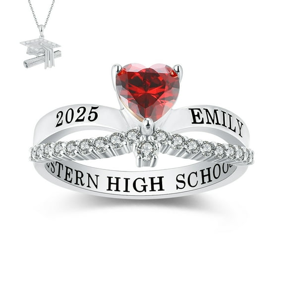 USA Mementos Custom Grad Class Rings Sterling Silver for Women High School and College-Heartbeat