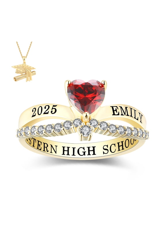 USA Mementos Custom Grad Class Rings Sterling Silver for Women High School and College-Heartbeat