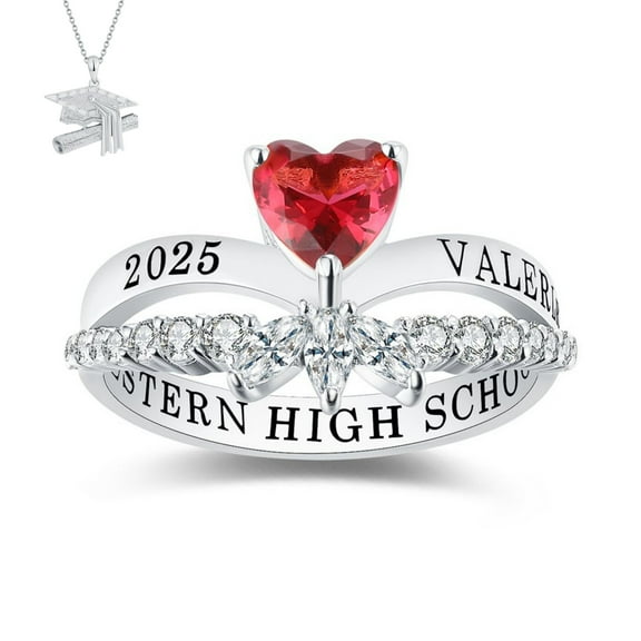 USA Mementos Custom Grad Class Rings Sterling Silver for Women High School and College-Heartbeat