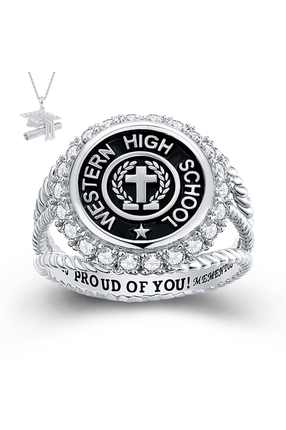 USA Mementos Custom Women's Class Ring Sterling Silver for High School and College Graduates-Signet