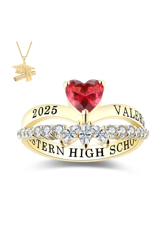 USA Mementos Custom Grad Class Rings Sterling Silver for Women High School and College-Heartbeat