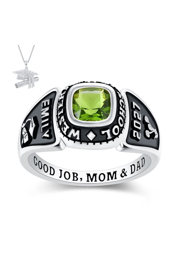 USA Mementos Custom Women's Class Ring Sterling Silver for High School or College Graduates-Eternal
