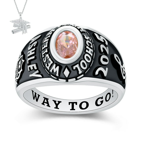 USA Mementos Custom Women's Class Ring Sterling Silver for High School & College Graduation-Small Oval