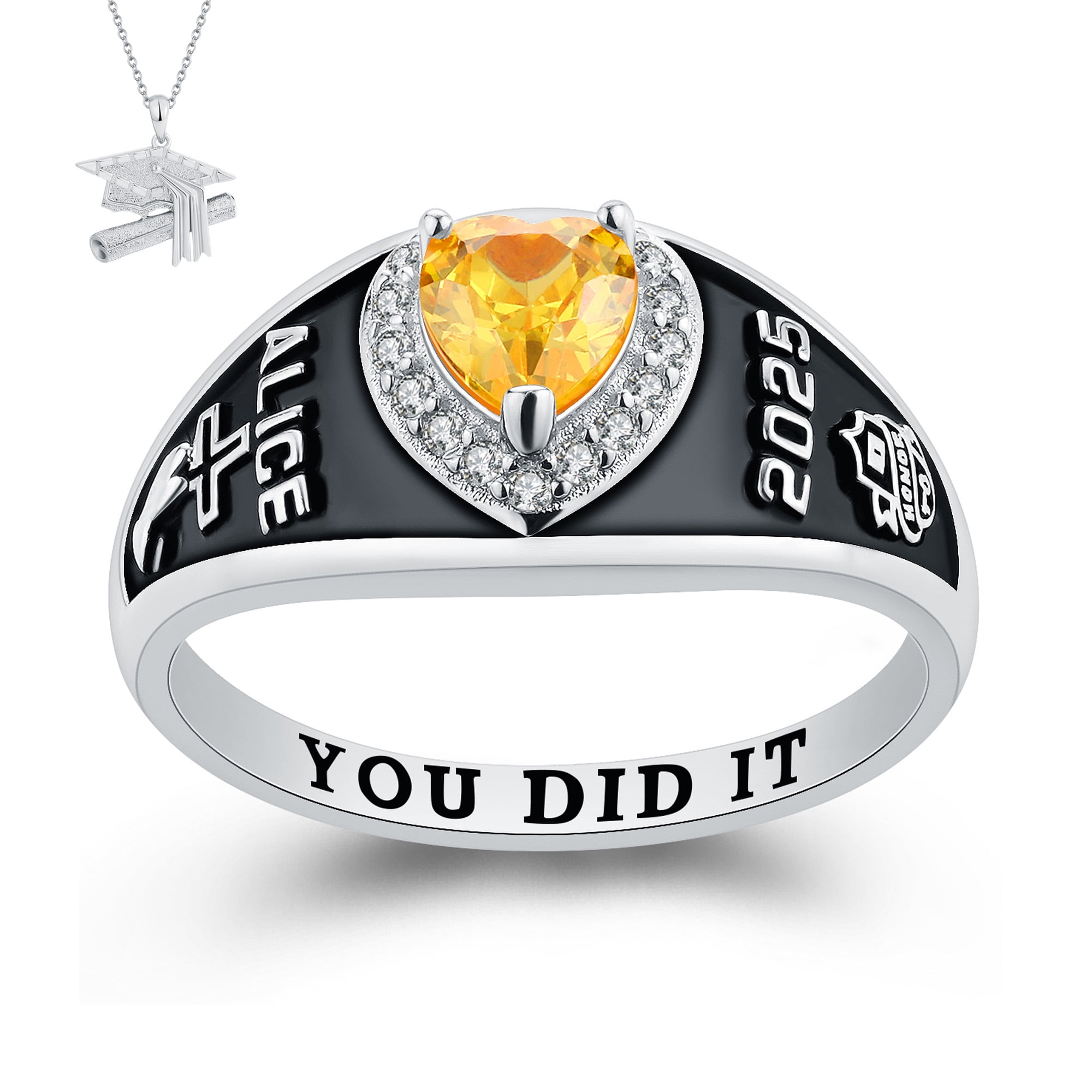 USA Mementos Custom Women's Class Ring Sterling Silver for High School ...