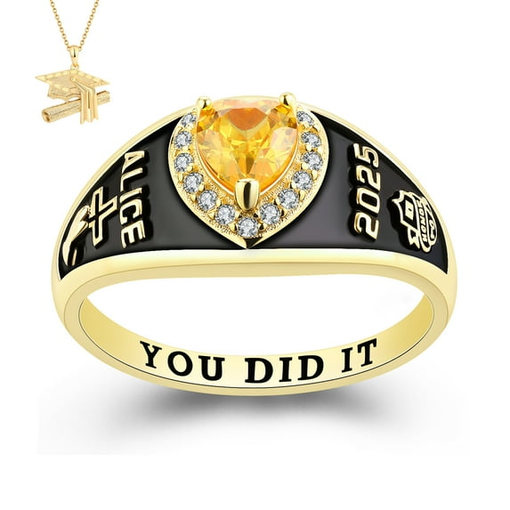 USA Mementos Custom Women's Class Ring Sterling Silver for High School and College Graduate-Lovely