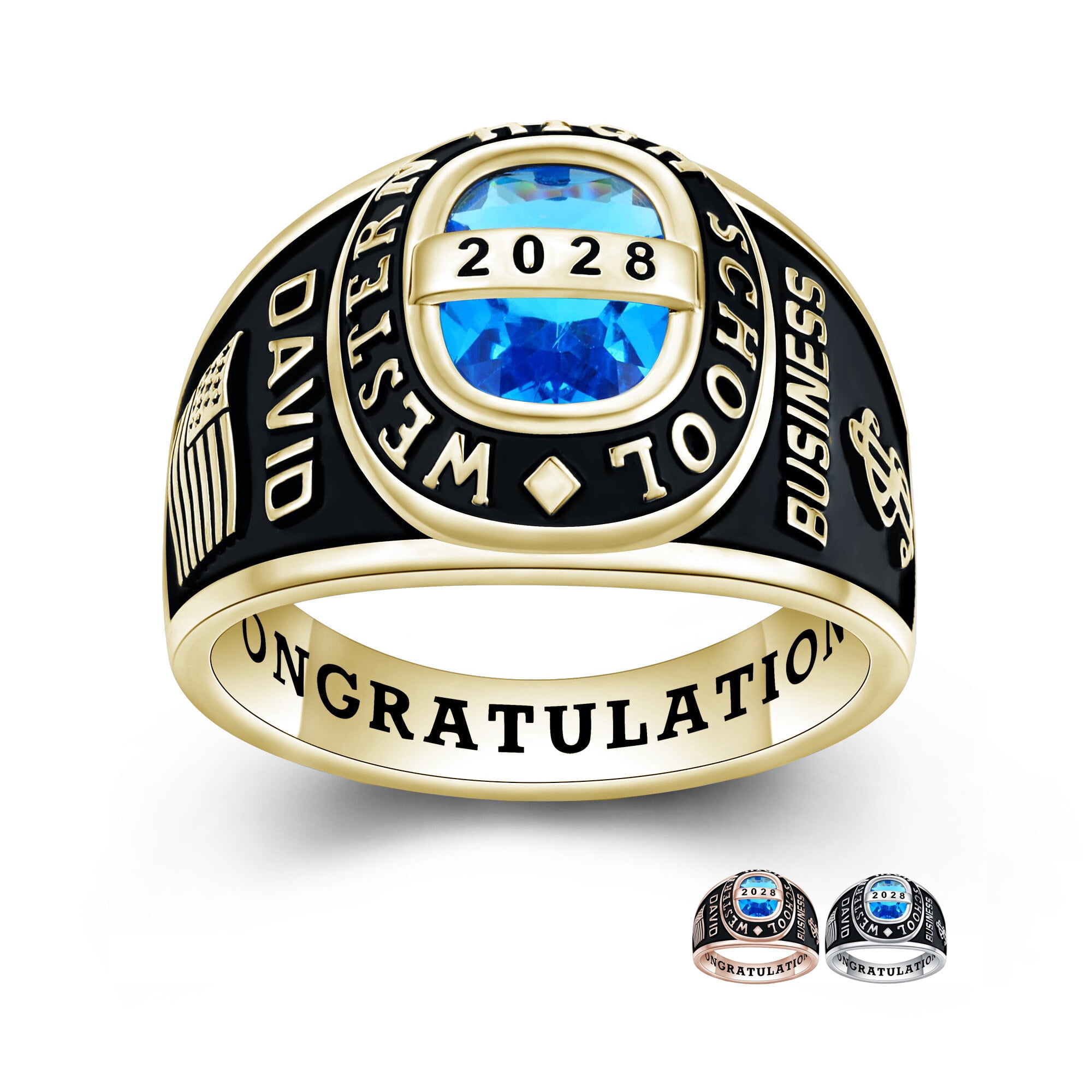 USA PJM Personalized Men's Class Rings Sterling Silver 925 for High School & College, Gold Plated