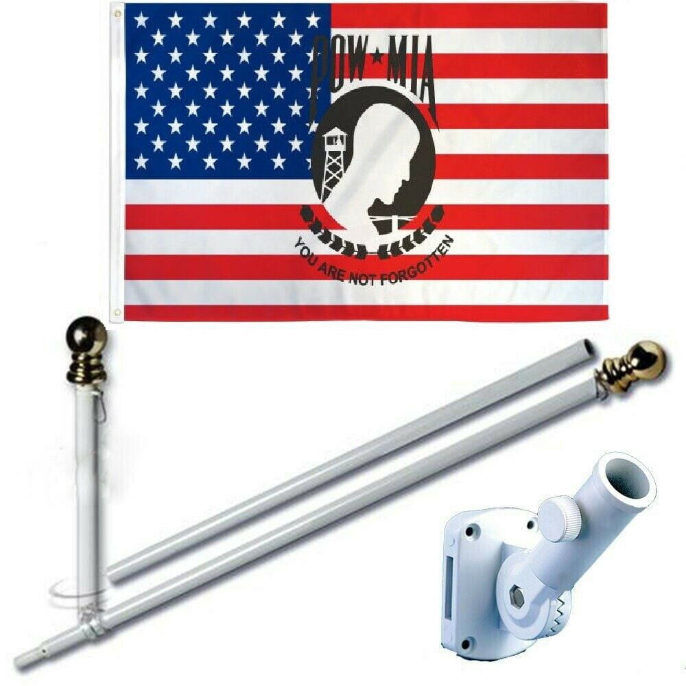 USA POW MIA 3 x 5 FT Flag w 6 Ft Spinning Tangle Free Pole + Bracket