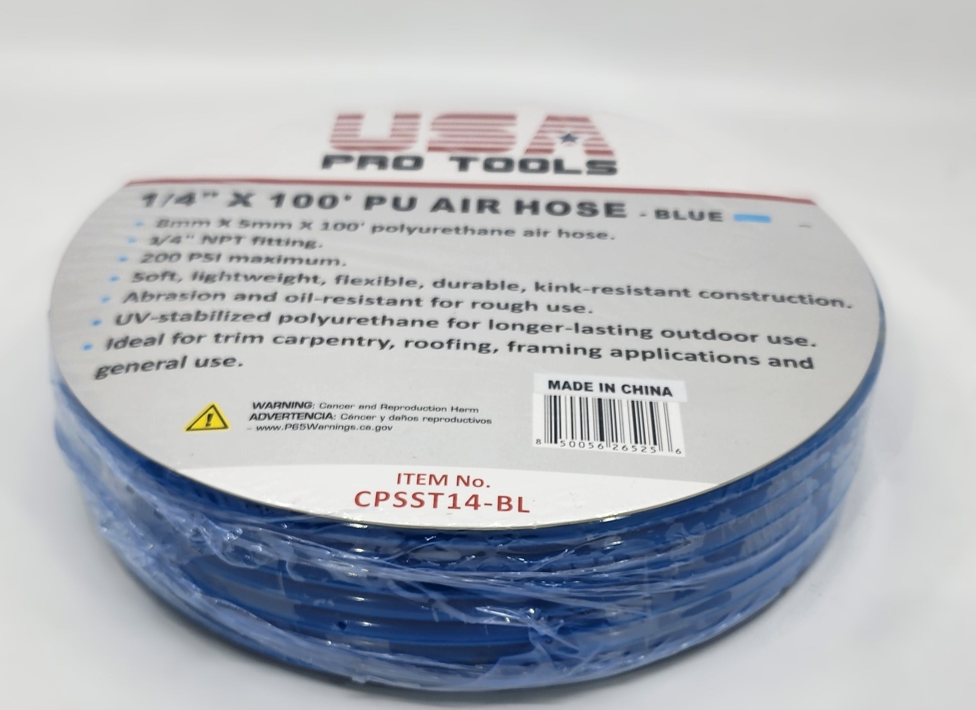 USA PRO TOOL CPSST14-BL(PU) Polyurethane Non-Transparent Air Hose 1/4in. x 100ft