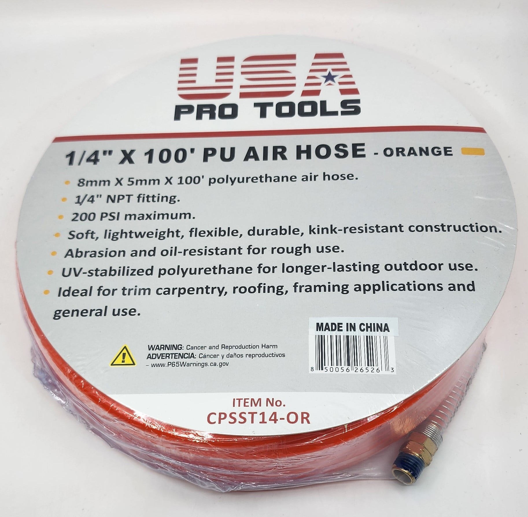 USA PRO TOOL CPSST14-OR(PU) Polyurethane Non-Transparent Air Hose 1/4in. x 100ft