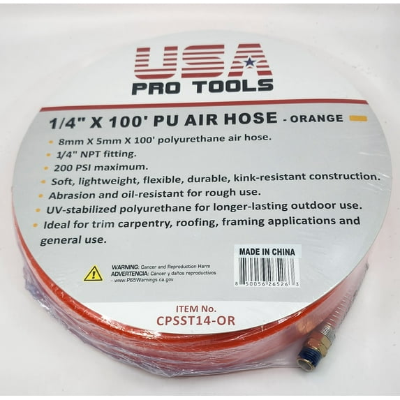 USA PRO TOOL CPSST14-OR(PU) Polyurethane Non-Transparent Air Hose 1/4in. x 100ft