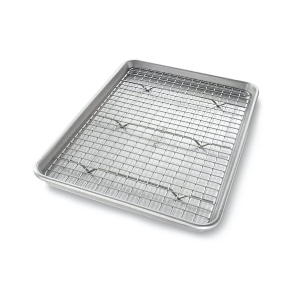 USA Pan Bakeware Jelly Roll Baking Sheet with Baking/ Cooling Rack, Nonstick, Aluminized Steel