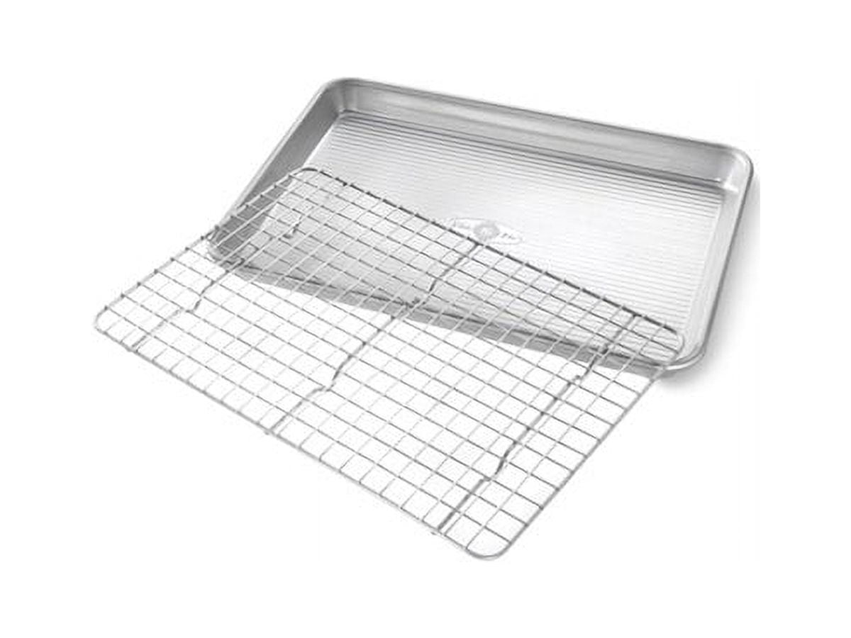 KITCHENATICS Small Quarter Sheet Baking Pan with Rack, Stainless Steel  Baking Rack & Aluminum Cookie Sheet Baking Pan Toast Oven Tray with Cooling