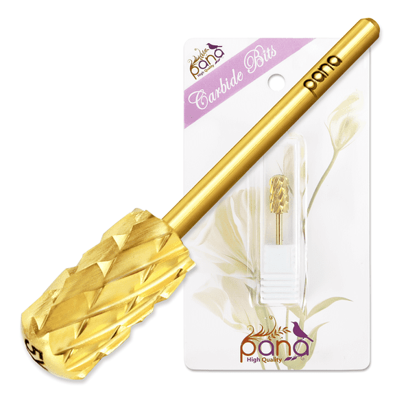 USA Pana 3/32" Professional Safety Nail Carbide - Smooth Round Top Large Barrel Head for Electric Dremel Drill Machine (Gold, 5X Coarse Grit )