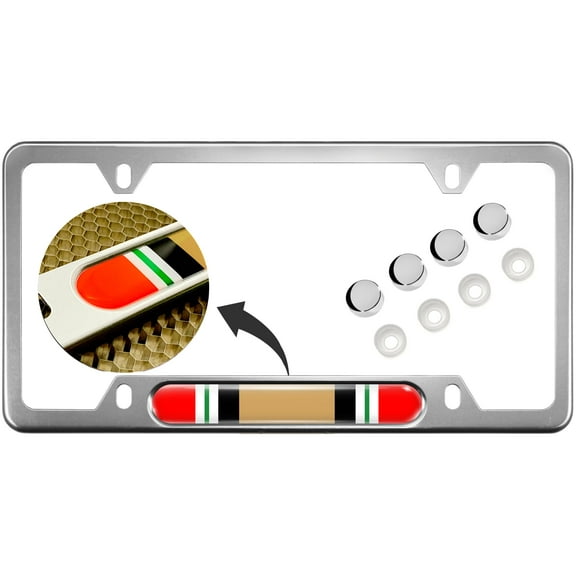 USA Patriotic Anodized Aluminum Thin Top | Narrow Top Car License Plate Frame with Iraq War Veteran Insert with Free caps - Silver