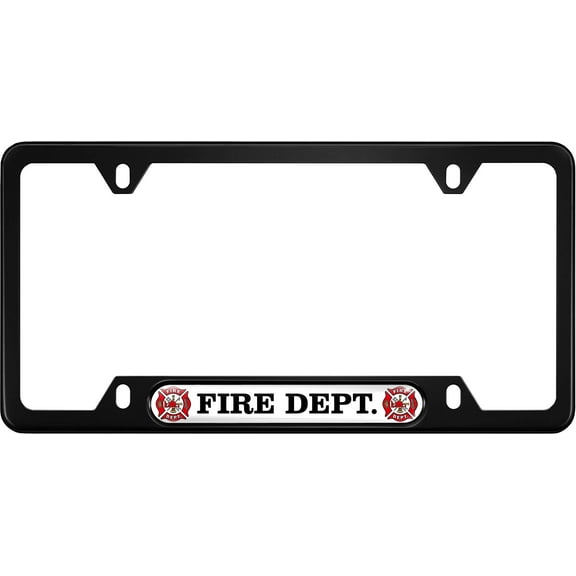USA Patriotic Anodized Aluminum Thin Top | Narrow Top Car License Plate Frame with U.S. Fire Department Insert with Free caps - Black