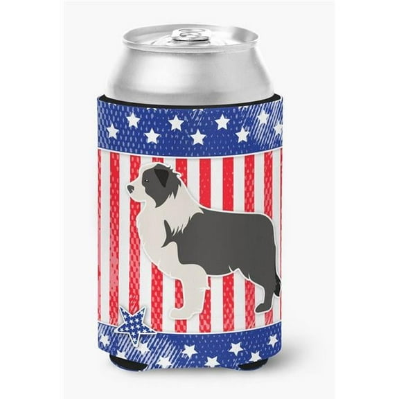 USA Patriotic Black Border Collie Can or Bottle Hugger