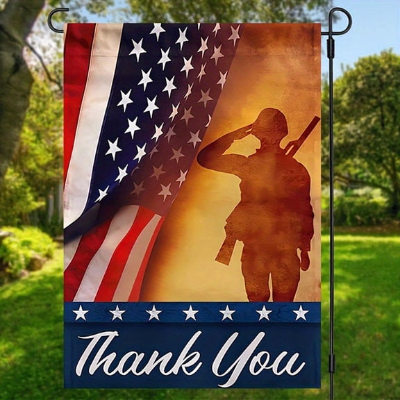 USA Patriotic Garden Flag with Soldier Kneeling Design Double-Sided Outdoor Decoration for Memorial Day 12x18 Inch Polyester C